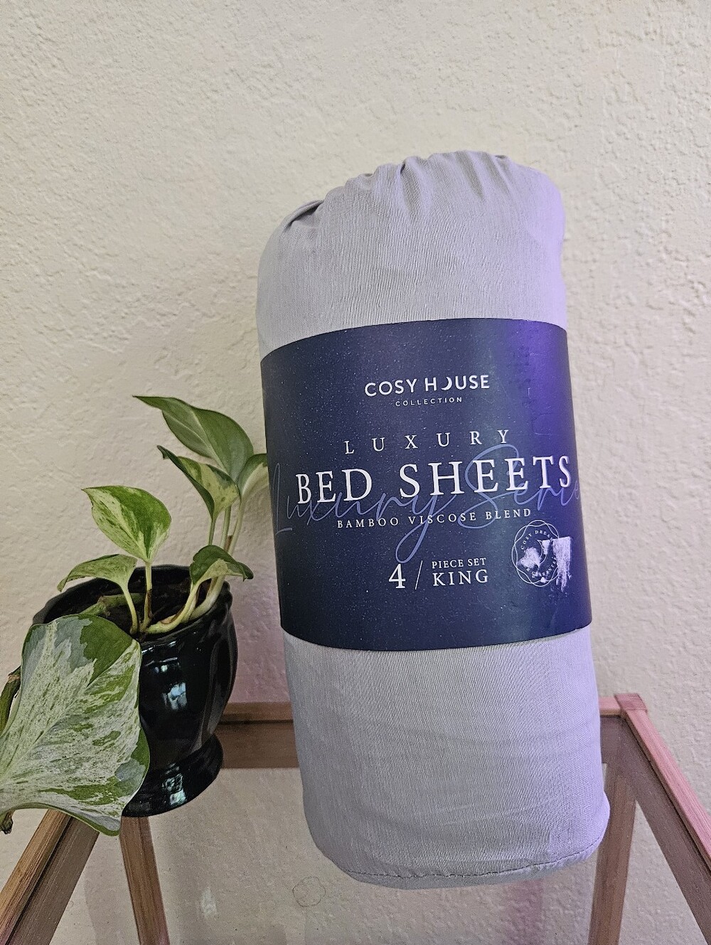 Cosy House Bamboo Viscose blend Luxury King Bed Sheets - Light Gray Sz King